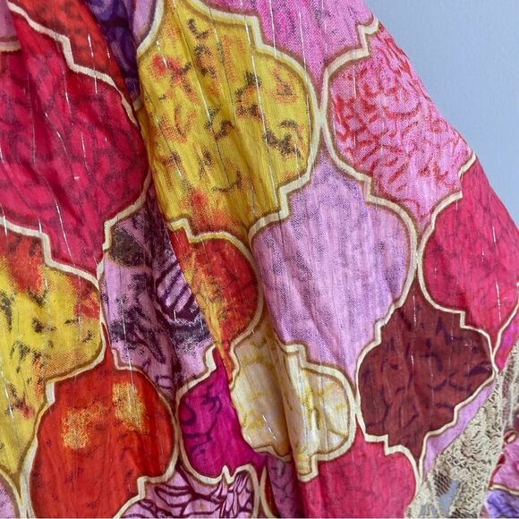 TOLANI COLLECTION Pink Sparkly Boho Tassel Fringe Oversized Poncho Tunic Blouse - Picture 5 of 13